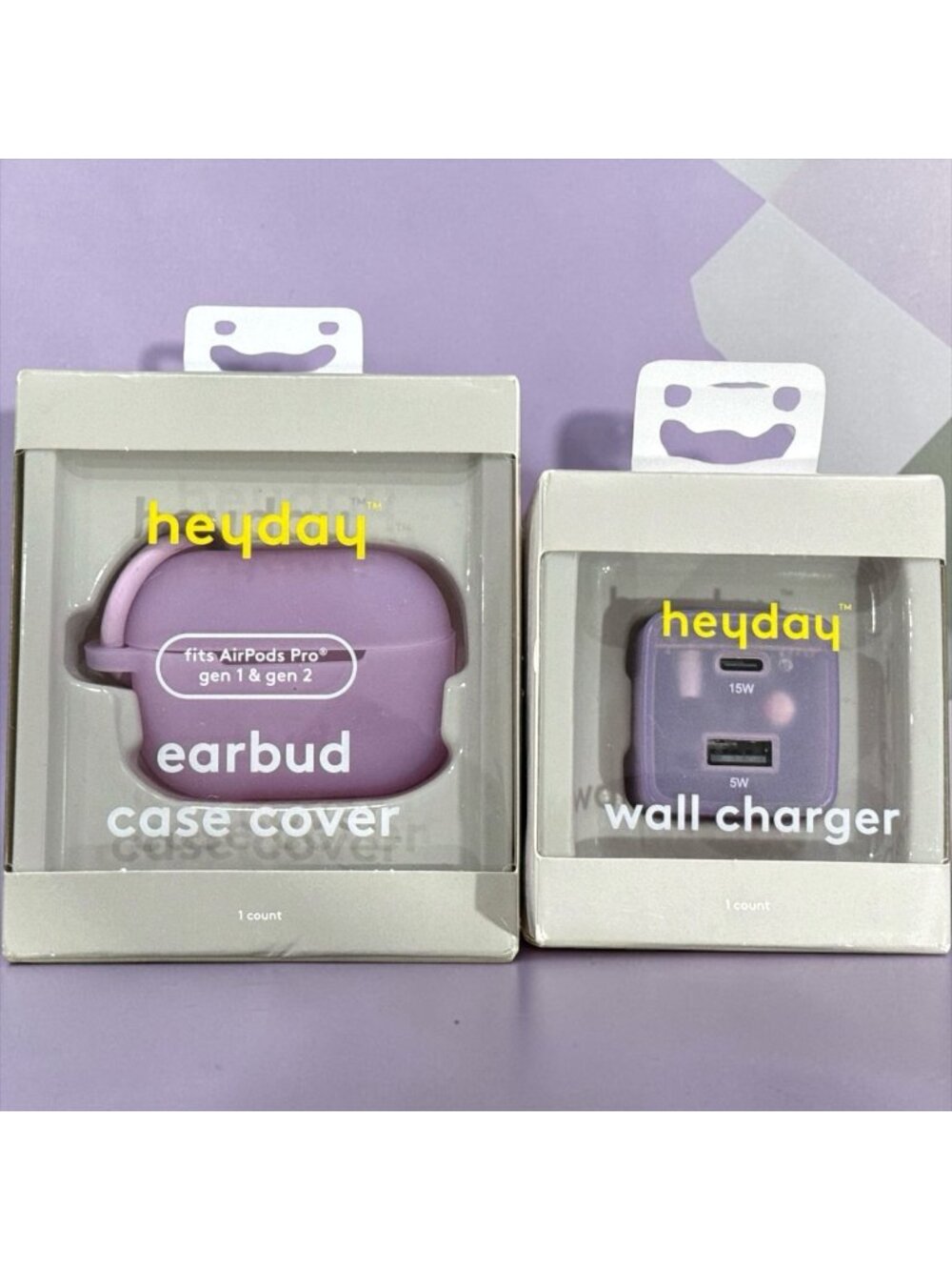 Heyday Earbud Case Cover For AirPods Pro Gen 1 & 2 And 15W Wall Charger Lavender